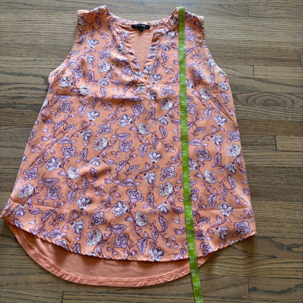 Paper Moon Womens Small Peach Floral Mixed Media Sleeveless V-Neck Tank Top S - Picture 4 of 5
